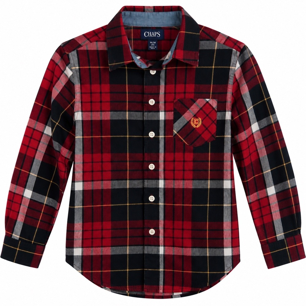 Chaps Boys Plaid Long Sleeve Button Down Shirt Size M 10-12